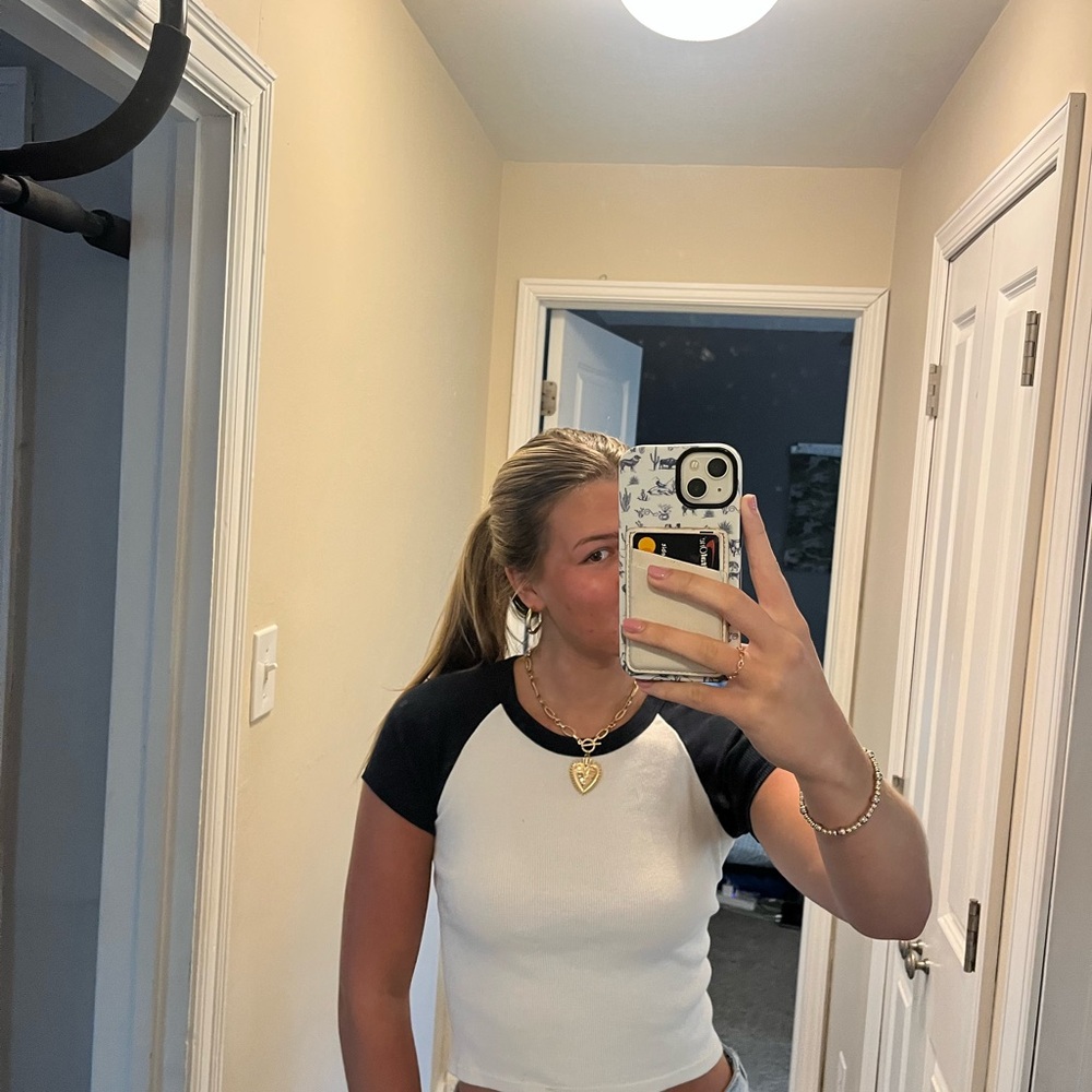 Women's Navy and White Raglan Sleeve Top